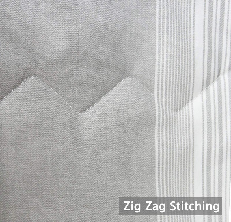SLEEPBELLA Comforter Queen Size, 600 Thread Count Cotton Light Gray & White Stripes Reversible Pattern Grey Comforter Sets,Down Alternative Bedding Set 3Pcs (Queen, Grey Stripes) - Image 5
